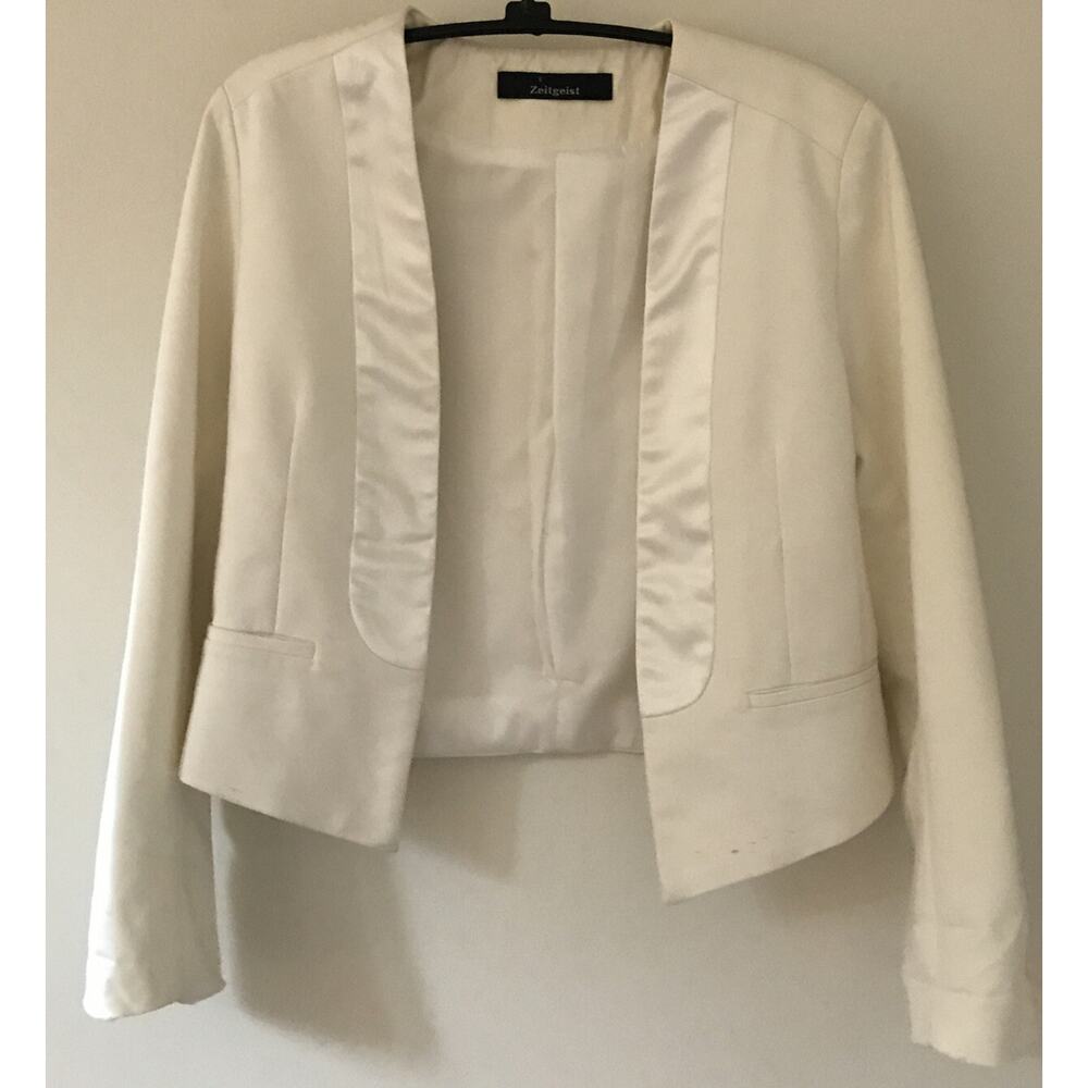 Zeitgeist White Tuxedo Style Cropped Blazer Work Formal Jacket 6 36 XS-S